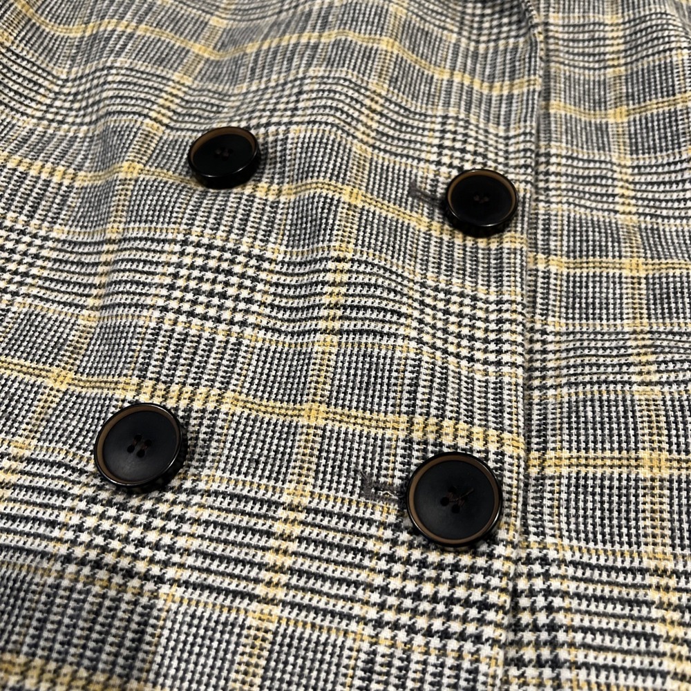 Zara Yellow grey check Checked Double Breasted Mid Length coat Size M - Picture 8 of 16